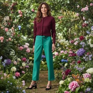 NWT Sies Marjan ‘Arwa’ Virgin Wool-Blend Mid-Rise Cropped Trouser in Jade Green